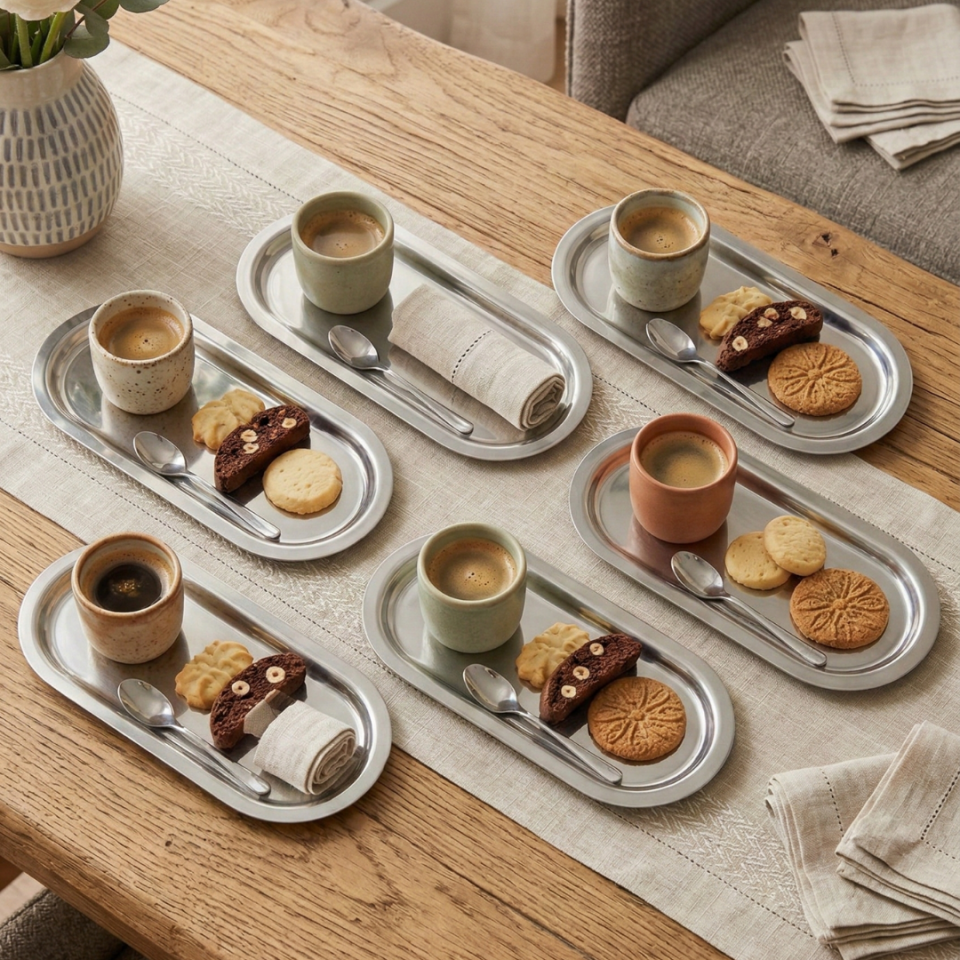 Sarkap Home 6'lı Oval Sunumluk Metal Servis Tepsisi Silver