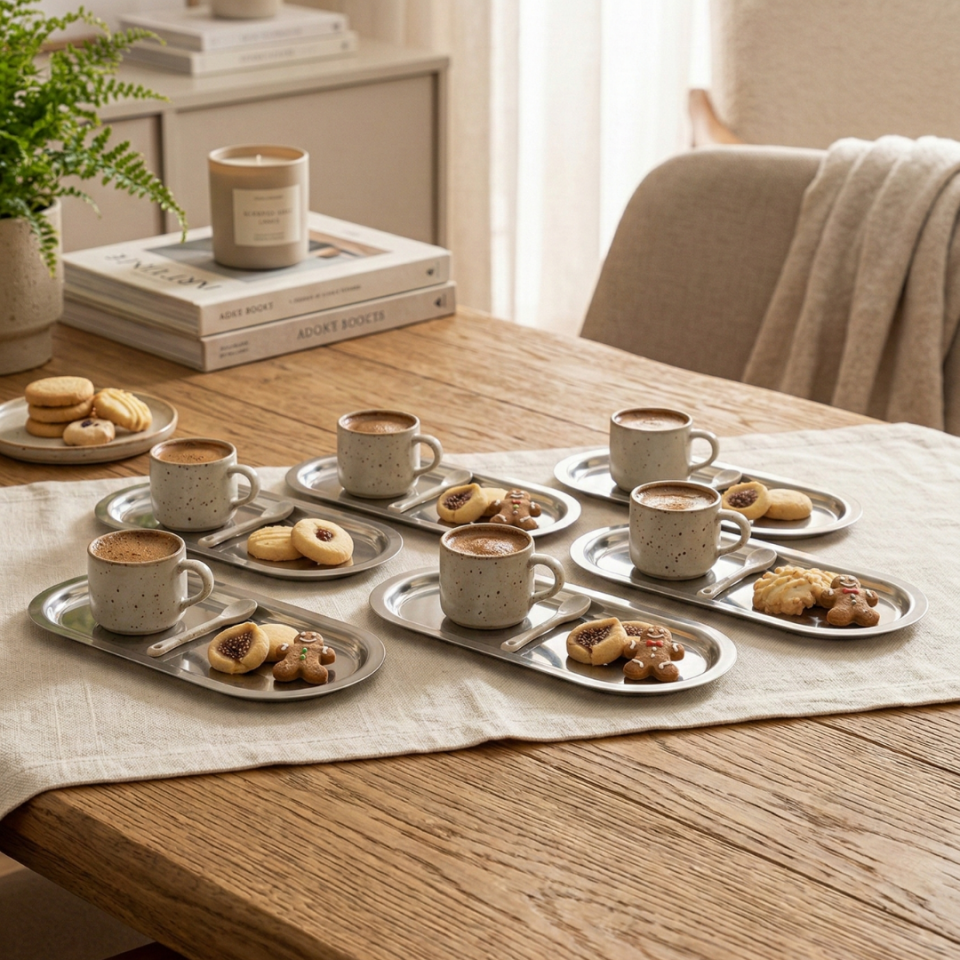 Sarkap Home 16x35 cm 6'lı Oval Sunumluk Metal Servis Tepsisi Silver