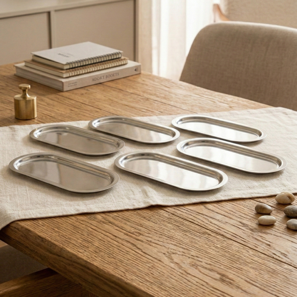 Sarkap Home 16x35 cm 6'lı Oval Sunumluk Metal Servis Tepsisi Silver