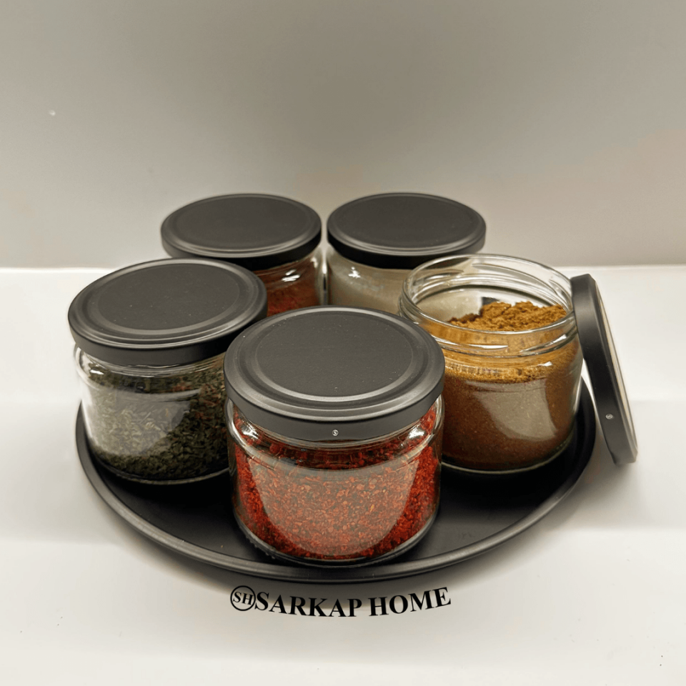 Sarkap Home 5'li 300 cc Kavanoz ve Tepsi Seti - Mat Siyah