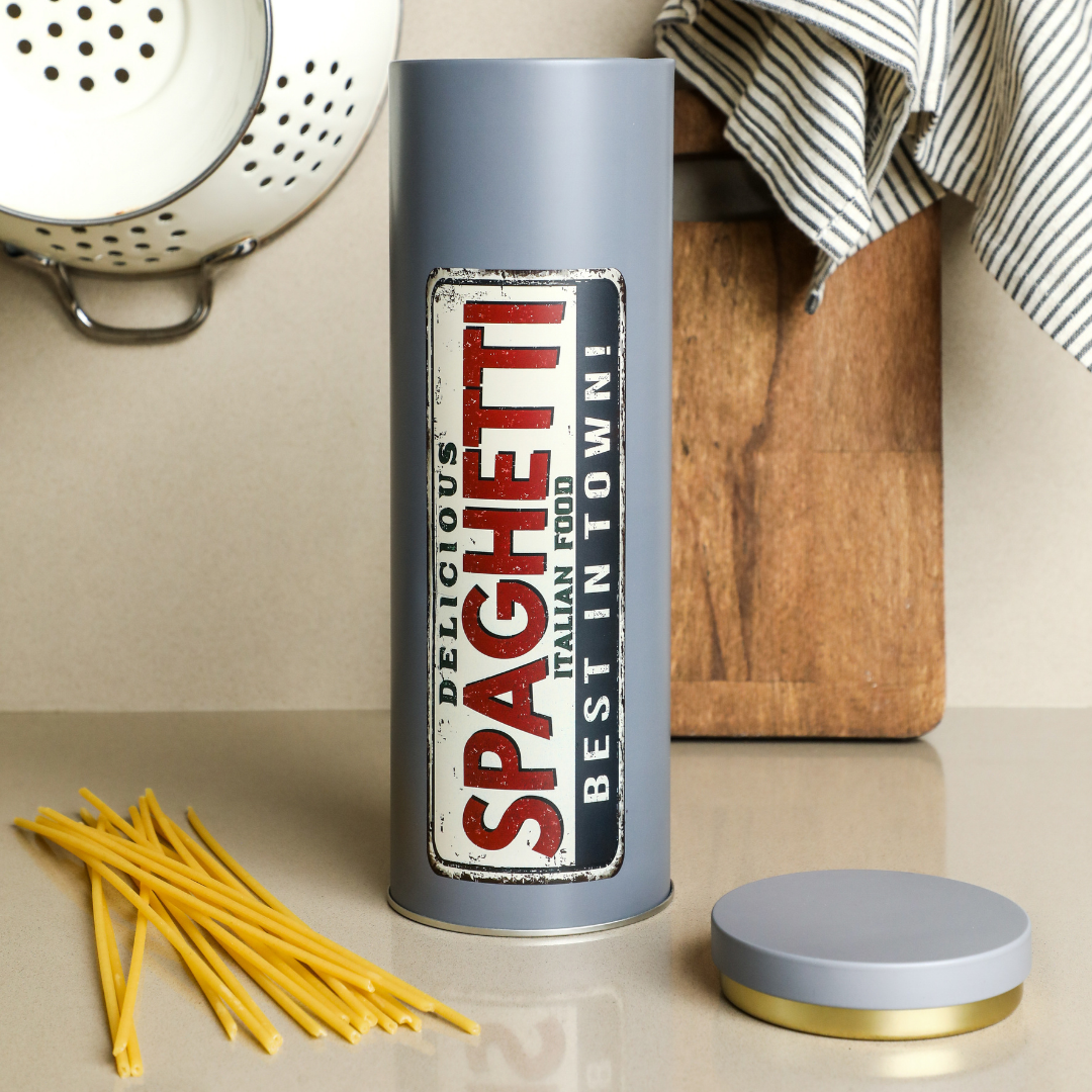 Sarkap Home Spaghetti Seri Uzun Yuvarlak Metal Kutu
