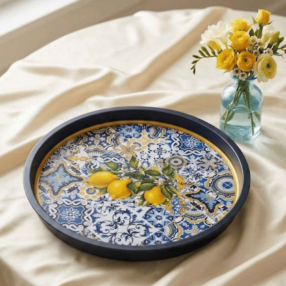Sarkap Home Limonlu Çini Desen Metal Tepsi