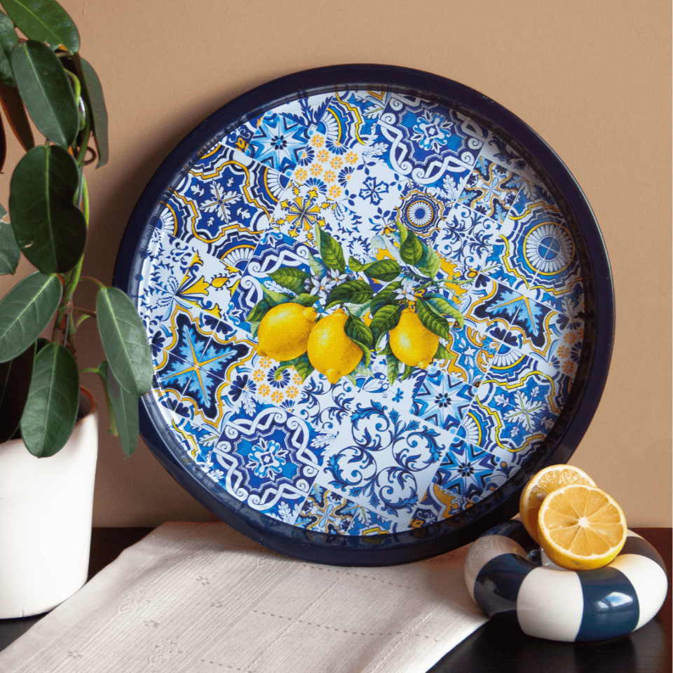 Sarkap Home Limonlu Çini Desen Metal Tepsi