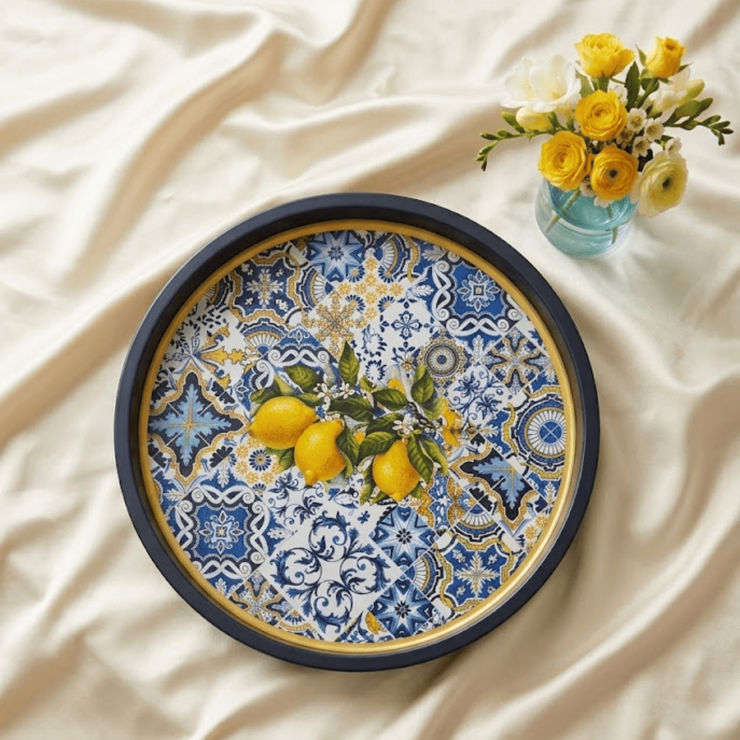 Sarkap Home Limonlu Çini Desen Metal Tepsi