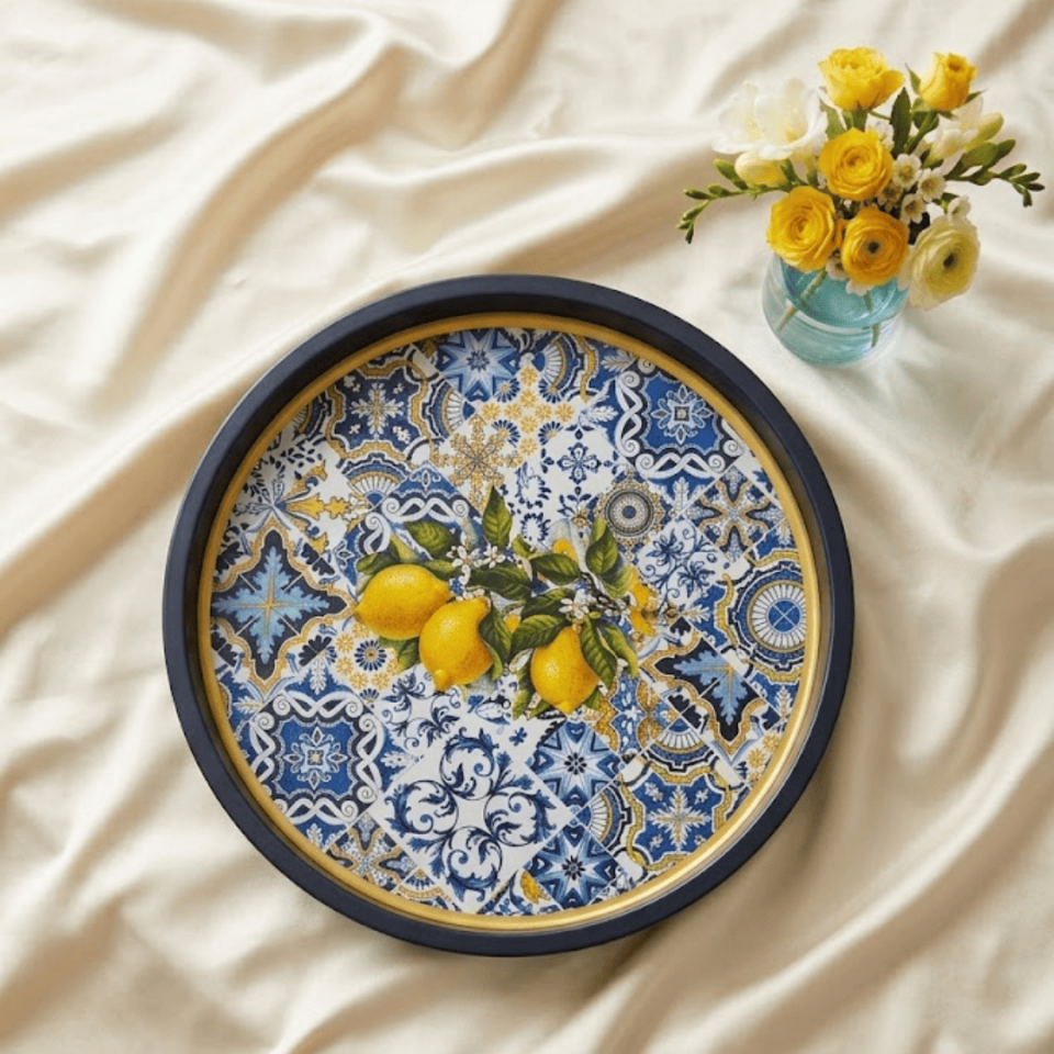Sarkap Home Limonlu Çini Desen Metal Tepsi