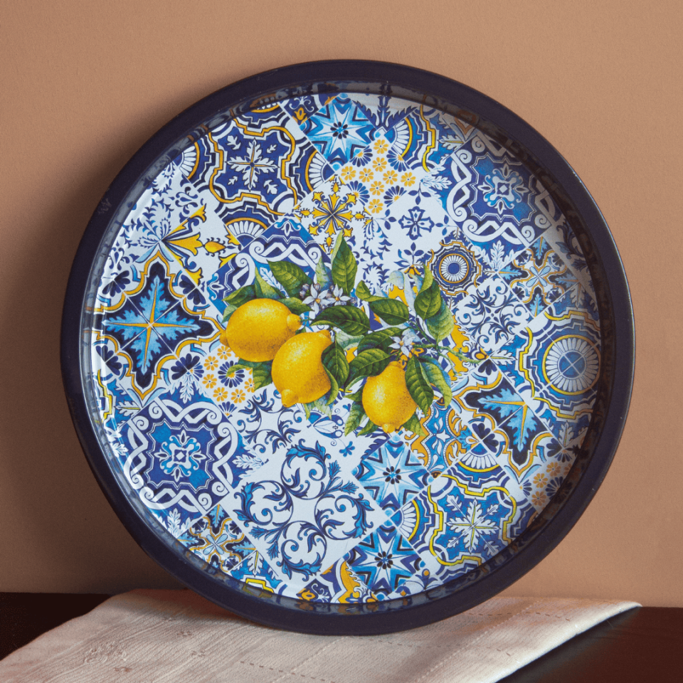 Sarkap Home Limonlu Çini Desen Metal Tepsi