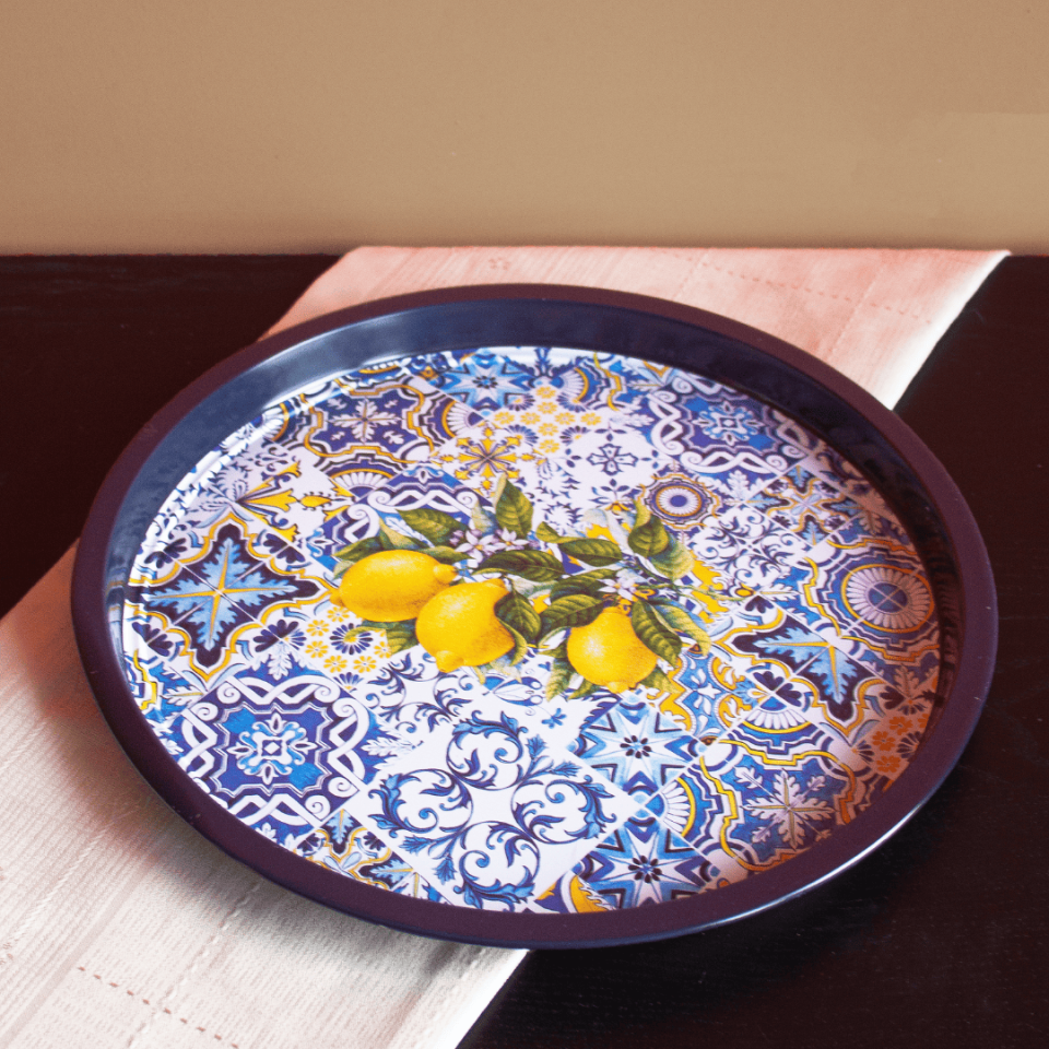 Sarkap Home Limonlu Çini Desen Metal Tepsi