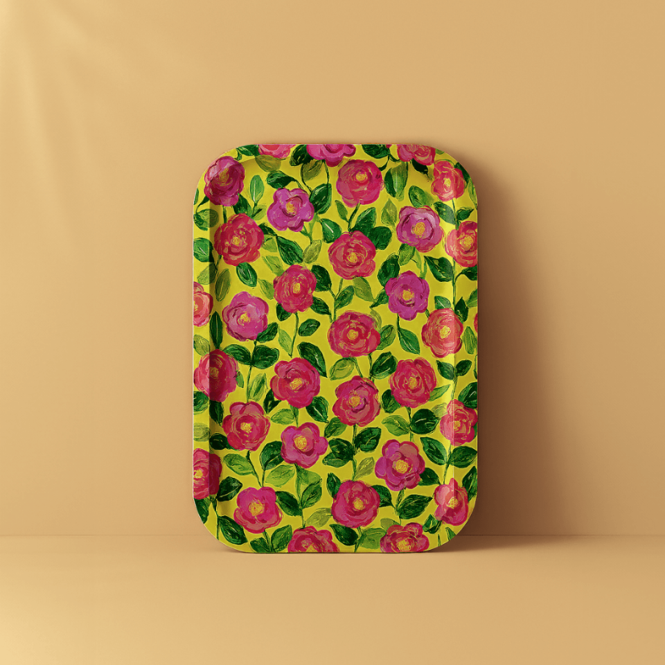 Çiçek Desenli Sunumluk Metal Tepsi