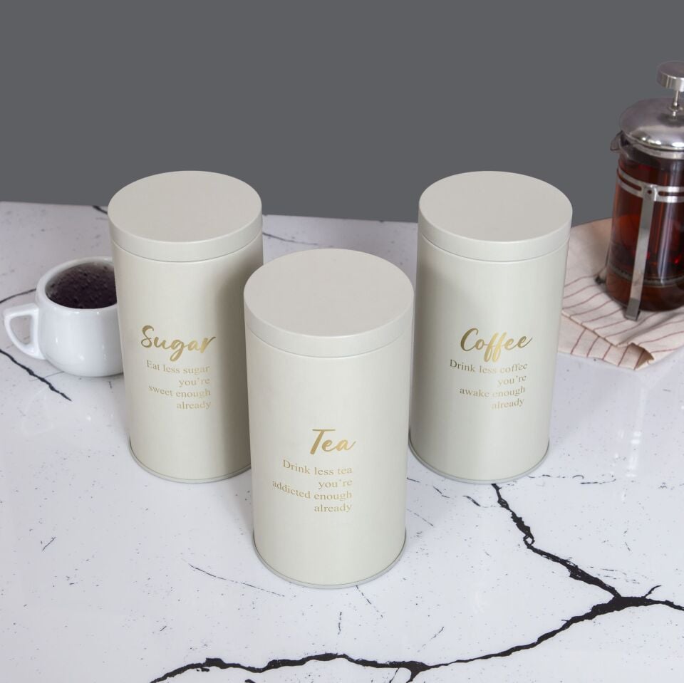 Metal Vakumlu Kapaklı 3'lü Saklama Kabı - Soft Touch Less Seri Krem - Büyük Boy