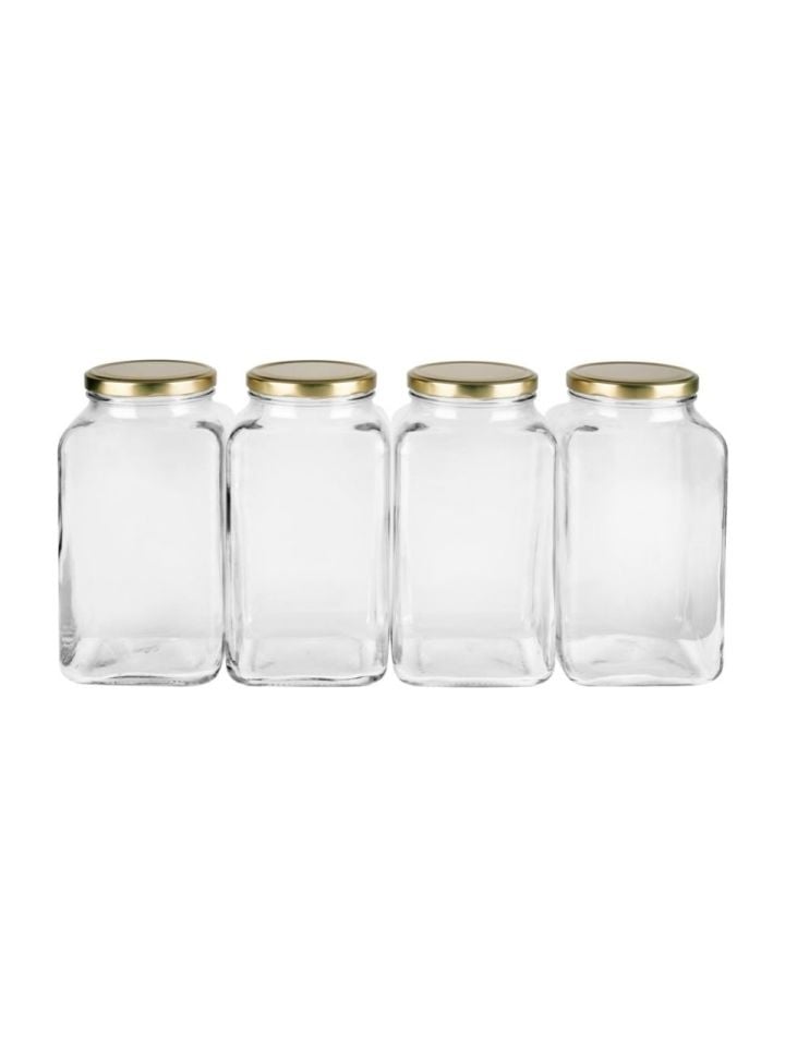 Sarkap 4'lü 3000 ml Kapaklı Köşeli Cam Kavanoz - Gold Kapak