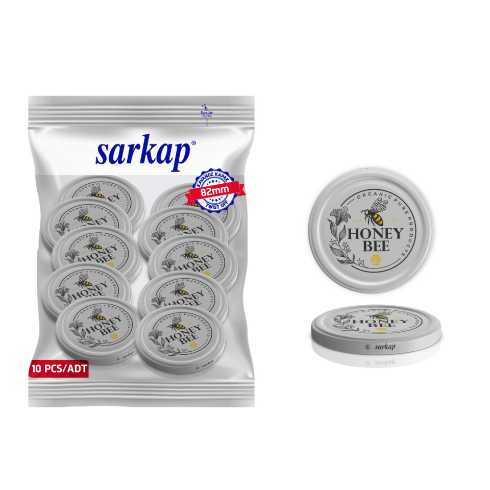 Hijyenik Paketli 10 Adet Kavanoz Kapağı Bal Desenler 82 mm