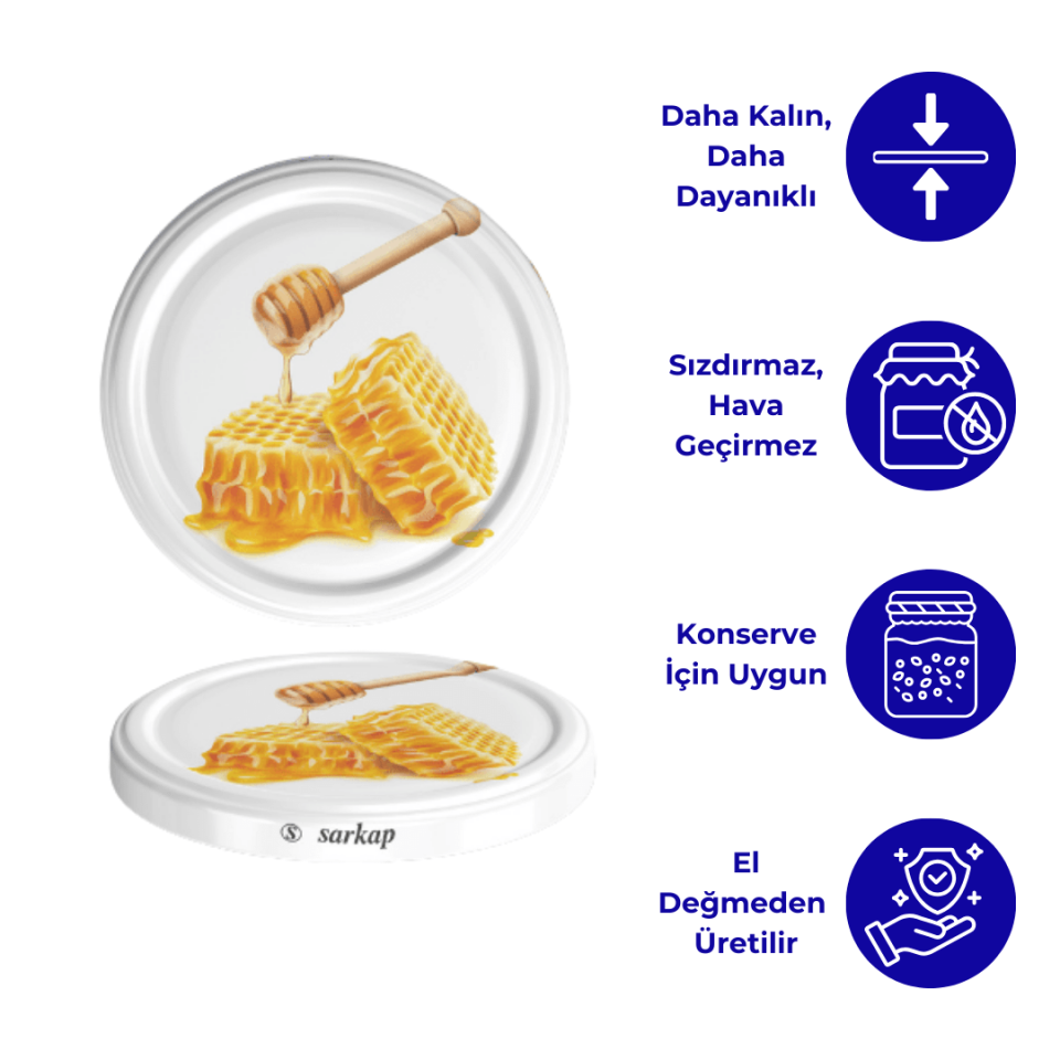 Hijyenik Paketli 10 Adet Kavanoz Kapağı Bal Desenler 82 mm Petek