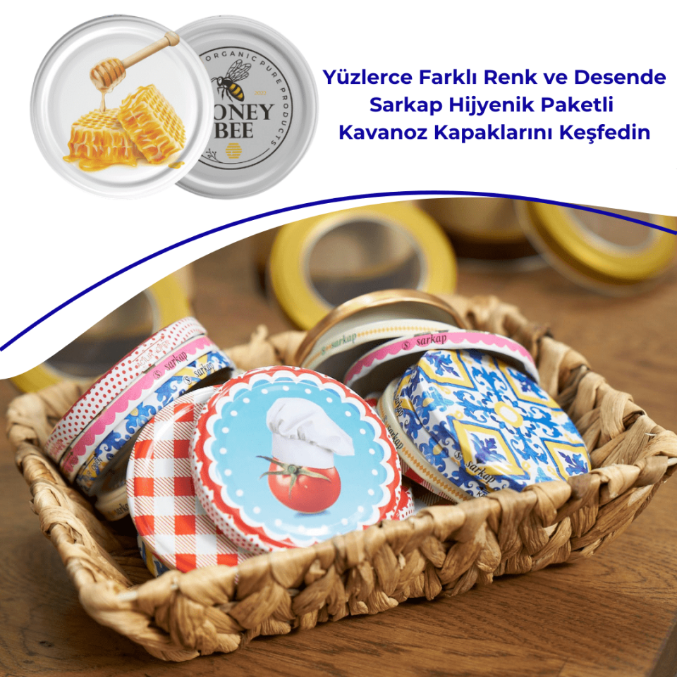 Hijyenik Paketli 10 Adet Kavanoz Kapağı Bal Desenler 82 mm Petek