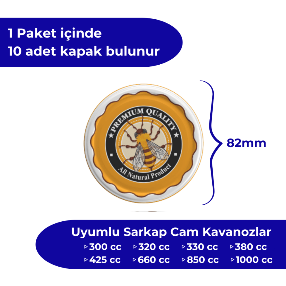 Hijyenik Paketli 10 Adet Kavanoz Kapağı Bal Desenler 82 mm Arı