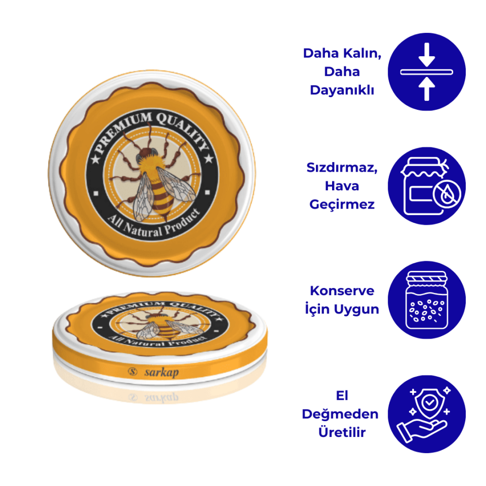 Hijyenik Paketli 10 Adet Kavanoz Kapağı Bal Desenler 82 mm Arı