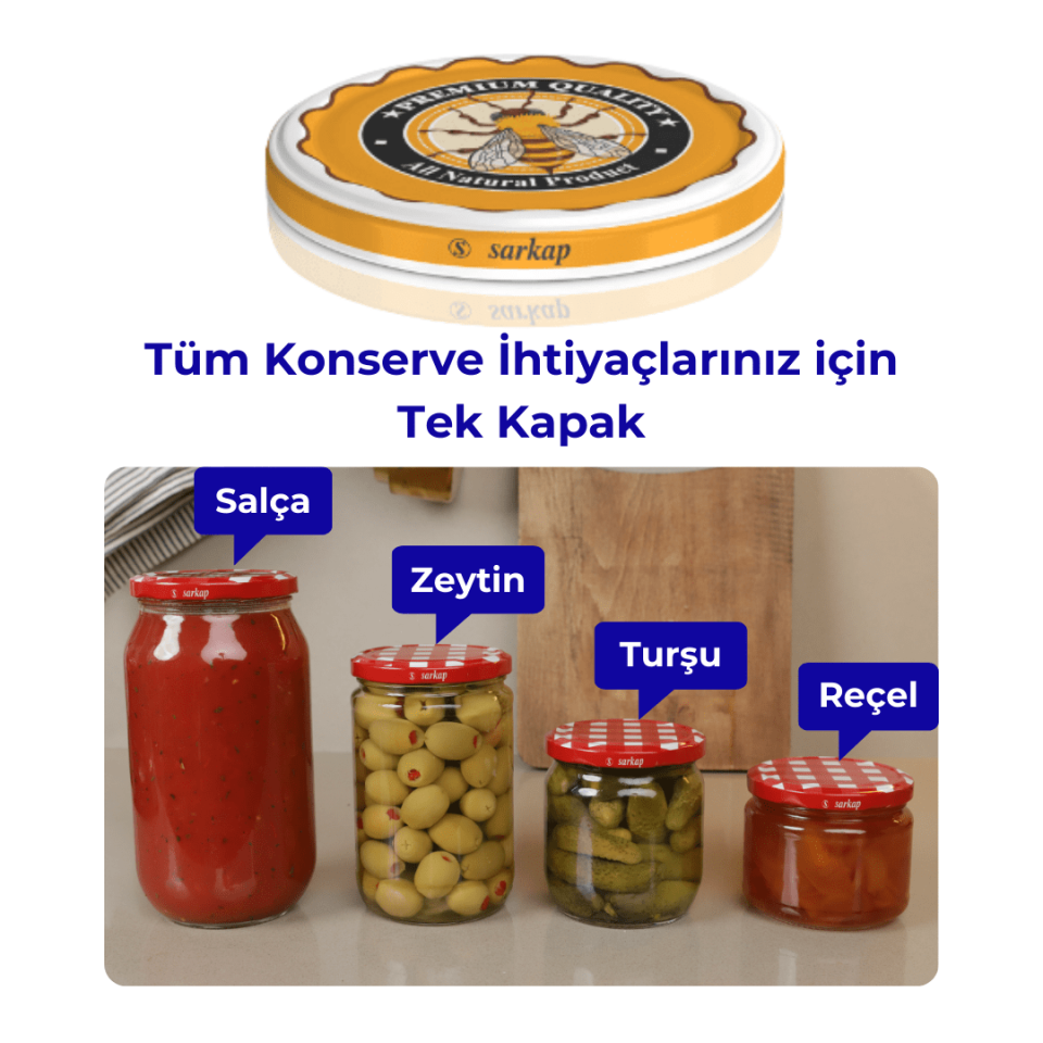 Hijyenik Paketli 10 Adet Kavanoz Kapağı Bal Desenler 82 mm Arı