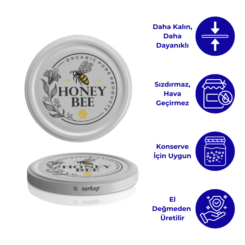 Hijyenik Paketli 10 Adet Kavanoz Kapağı Bal Desenler 82 mm HoneyBee