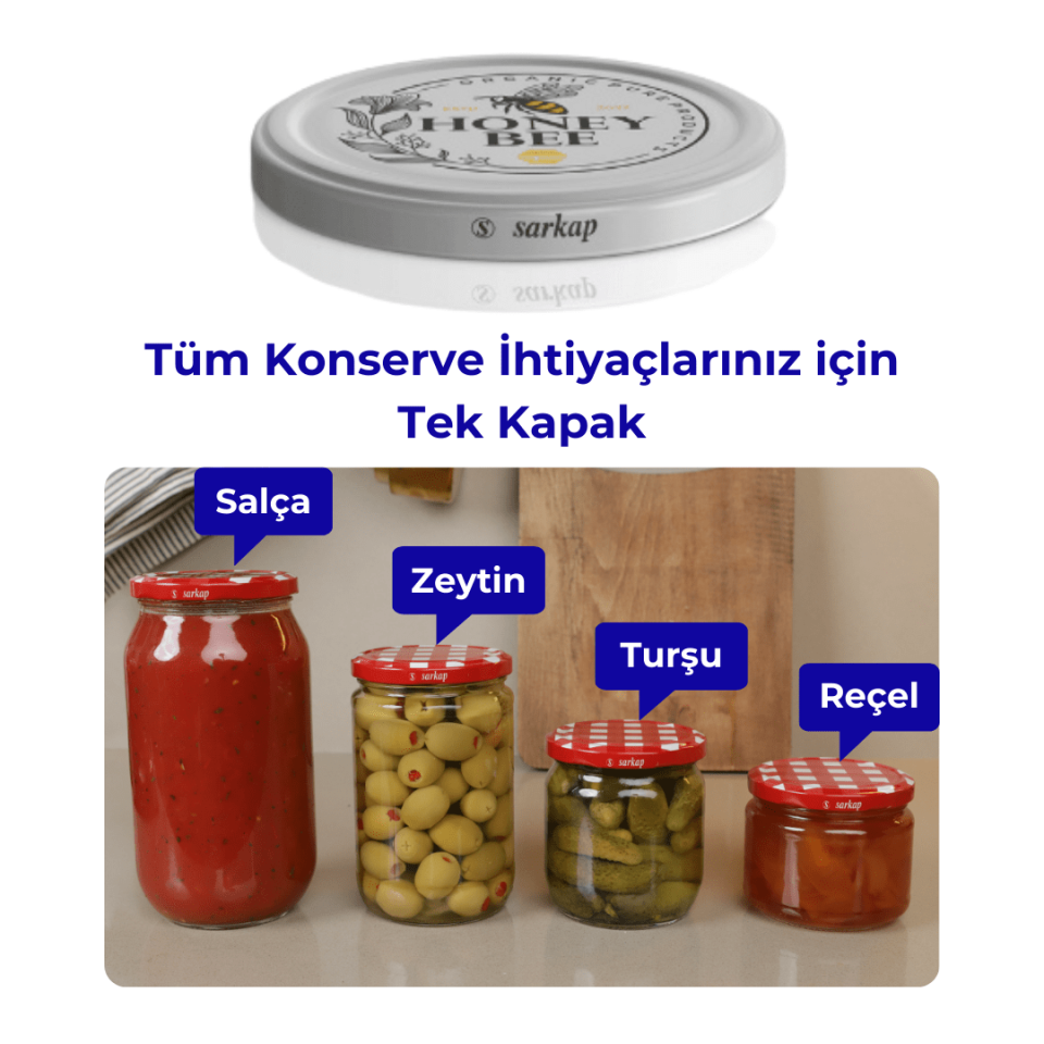 Hijyenik Paketli 10 Adet Kavanoz Kapağı Bal Desenler 82 mm HoneyBee