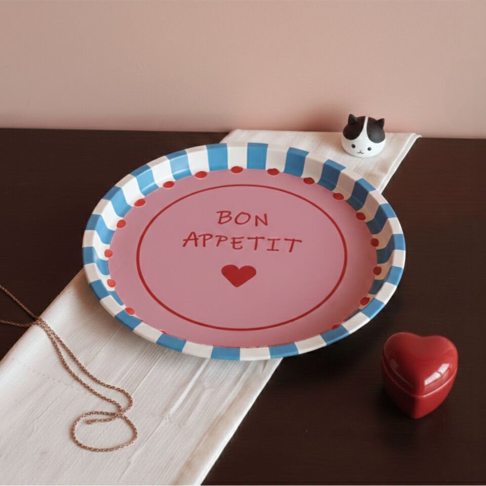 Sarkap Home Dekoratif Metal Tepsi Bon Apetit Mavi