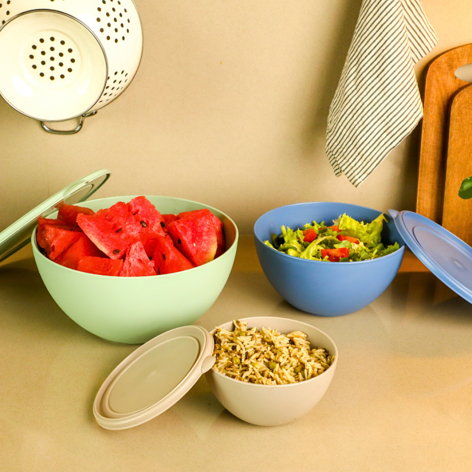 Sarkap Home 3 Boy Plastik Kapaklı Yuvarlak Saklama Kabı Seti