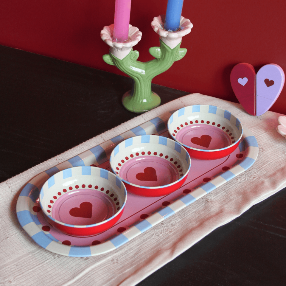 Sarkap Home 3'lü 10x3,2 cm Çerezlik ve 16x35 cm Sunumluk Tepsi Seti BonApetitMavi