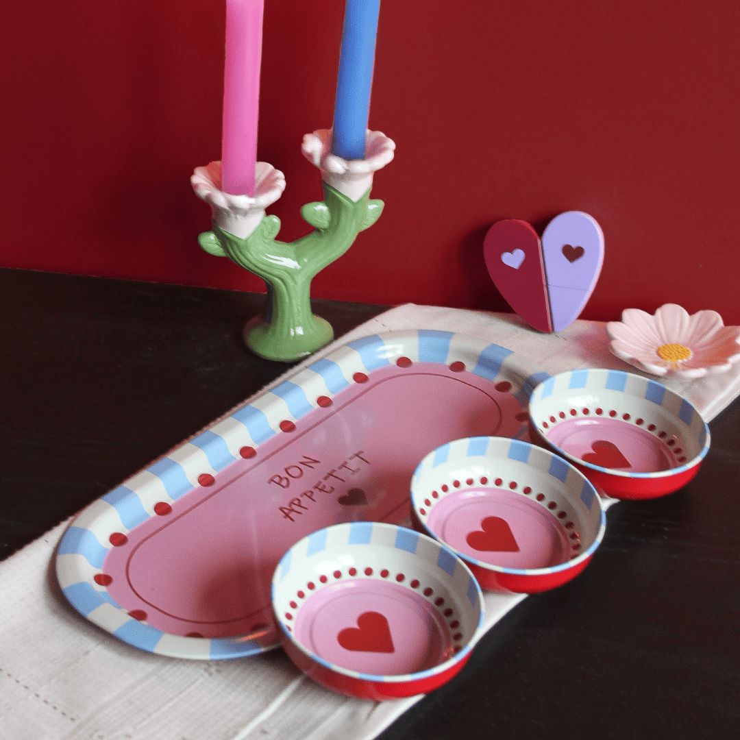 Sarkap Home 3'lü 10x3,2 cm Çerezlik ve 16x35 cm Sunumluk Tepsi Seti BonApetitMavi