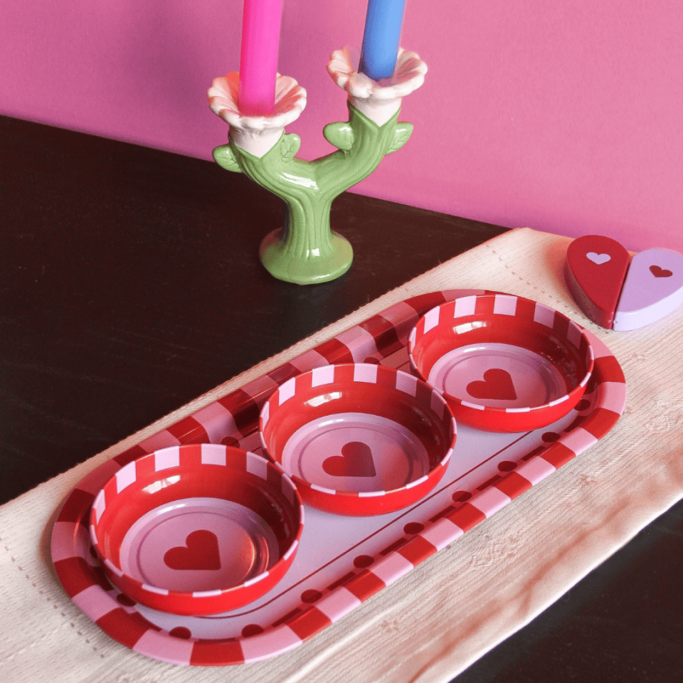 Sarkap Home 3'lü 10x3,2 cm Çerezlik ve 16x35 cm Sunumluk Tepsi Seti BonApetitKırmızı