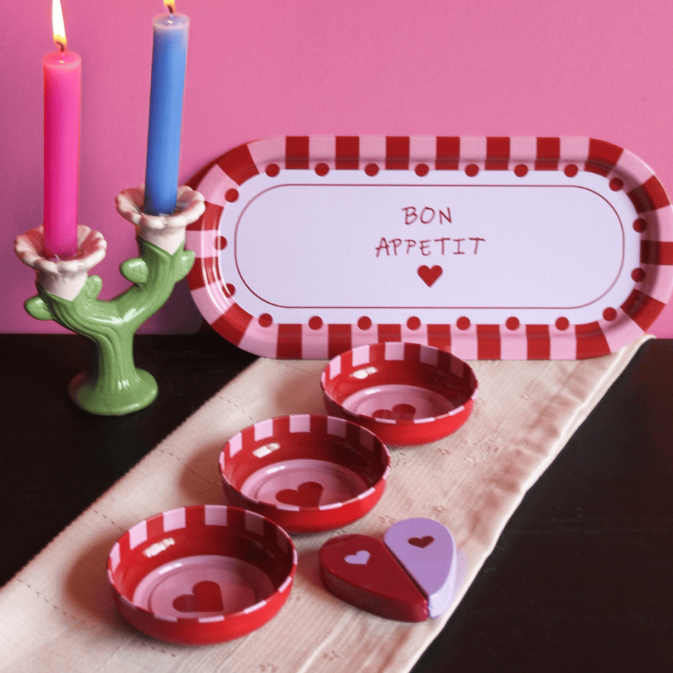 Sarkap Home 3'lü 10x3,2 cm Çerezlik ve 16x35 cm Sunumluk Tepsi Seti BonApetitKırmızı