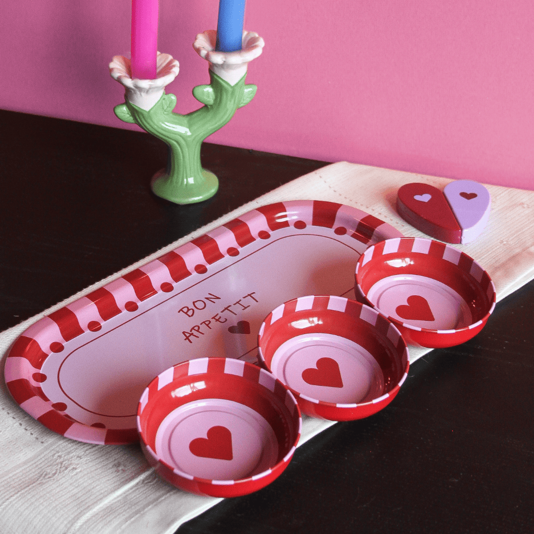 Sarkap Home 3'lü 10x3,2 cm Çerezlik ve 16x35 cm Sunumluk Tepsi Seti BonApetitKırmızı