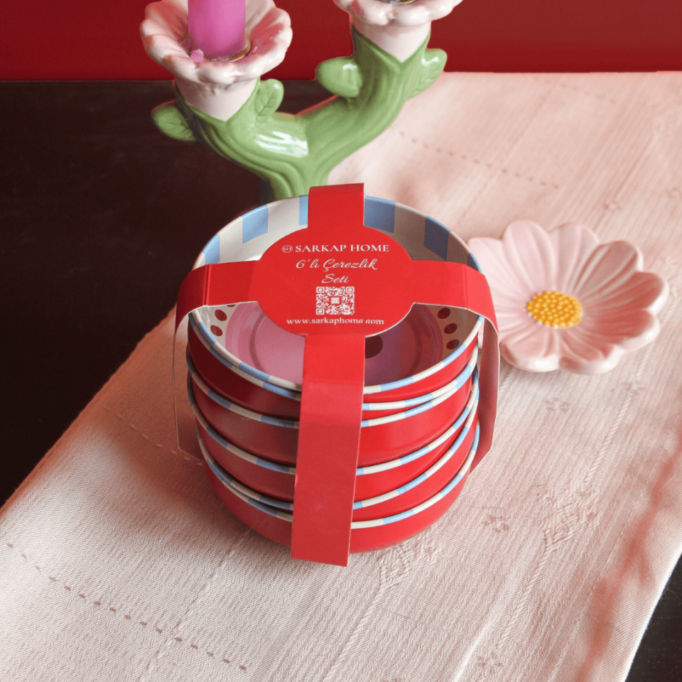 Sarkap Home 6'lı Dondurmalık ve Çerezlik Seti 10 cm Çap, 3.2 cm Yükseklik BonApetitKırmızı