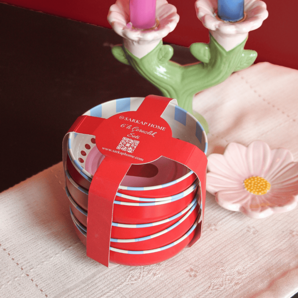 Sarkap Home 6'lı Dondurmalık ve Çerezlik Seti 10 cm Çap, 3.2 cm Yükseklik BonApetitKırmızı