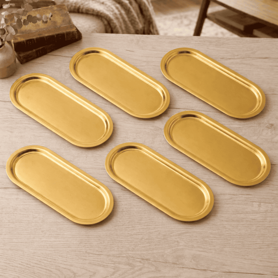 Sarkap Home 16x35 cm 6'lı Oval Sunumluk Metal Servis Tepsisi