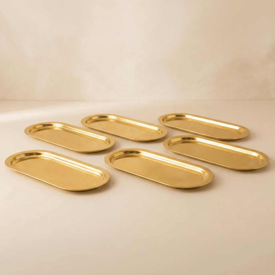 Sarkap Home 6'lı Gold Oval Sunumluk Metal Servis Tepsisi Gold