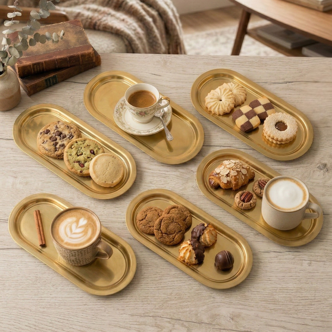 Sarkap Home 16x35 cm 6'lı Oval Sunumluk Metal Servis Tepsisi Gold