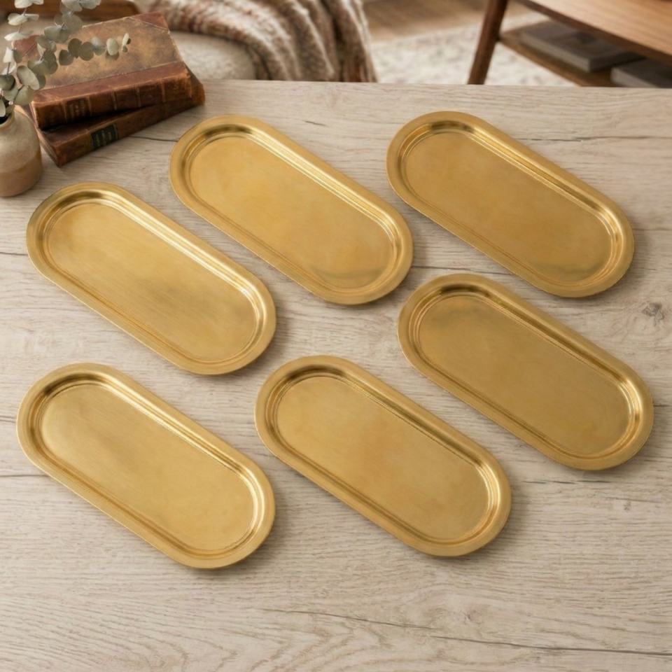 Sarkap Home 16x35 cm 6'lı Oval Sunumluk Metal Servis Tepsisi Gold