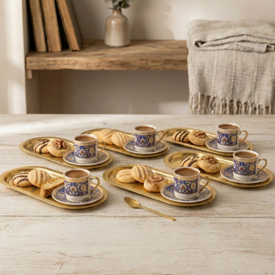 Sarkap Home 16x35 cm 6'lı Oval Sunumluk Metal Servis Tepsisi Gold