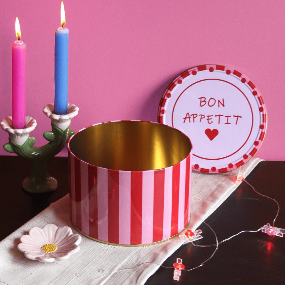 Sarkap Home Yuvarlak Dekoratif Metal Saklama Kutusu KırmızıPembe