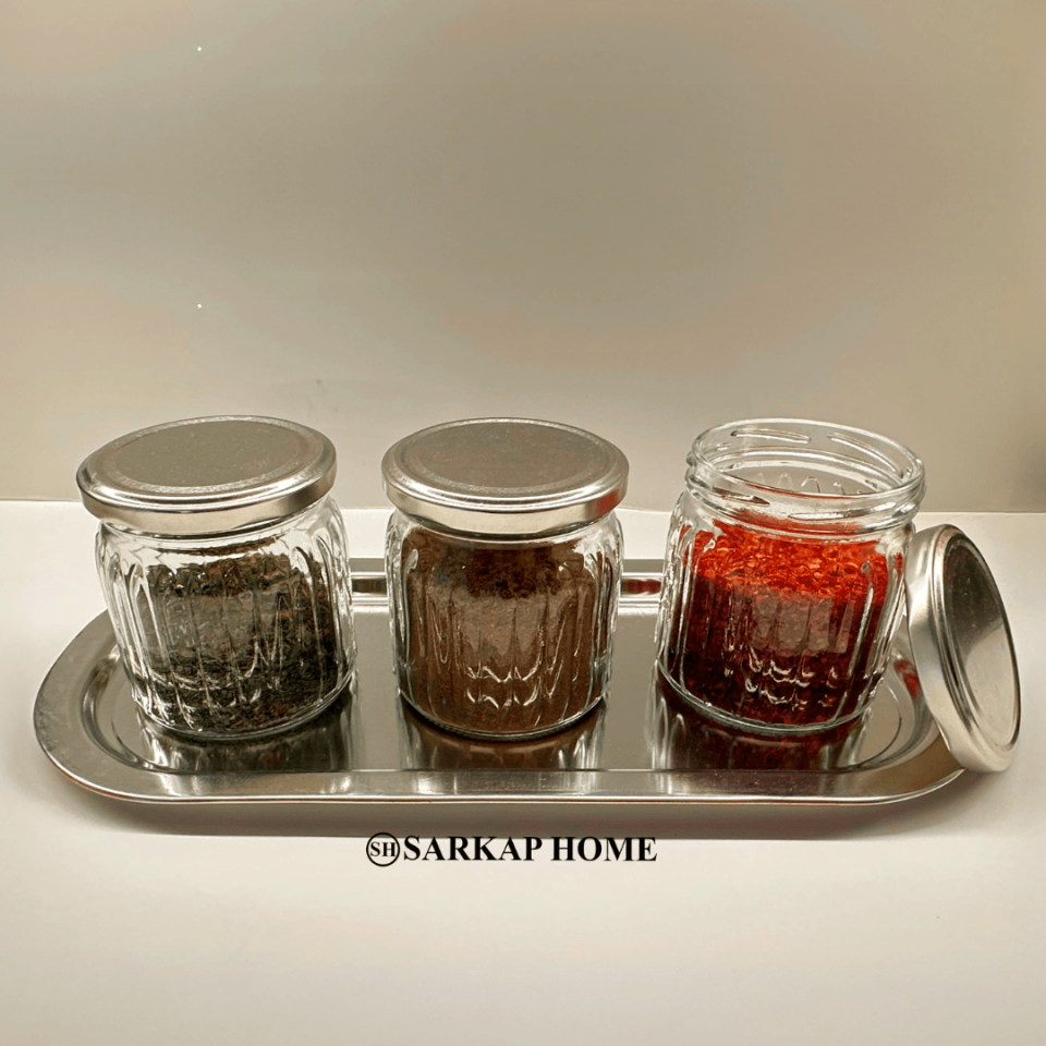 Sarkap Home 3'lü 380 cc Kavanoz ve Tepsi Seti - Silver