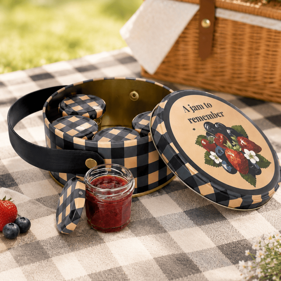 Sarkap Home 1 L Jam Deri Saplı Kutu ve 5'li 30 ml Kavanoz Seti 140X65 mm Mavi
