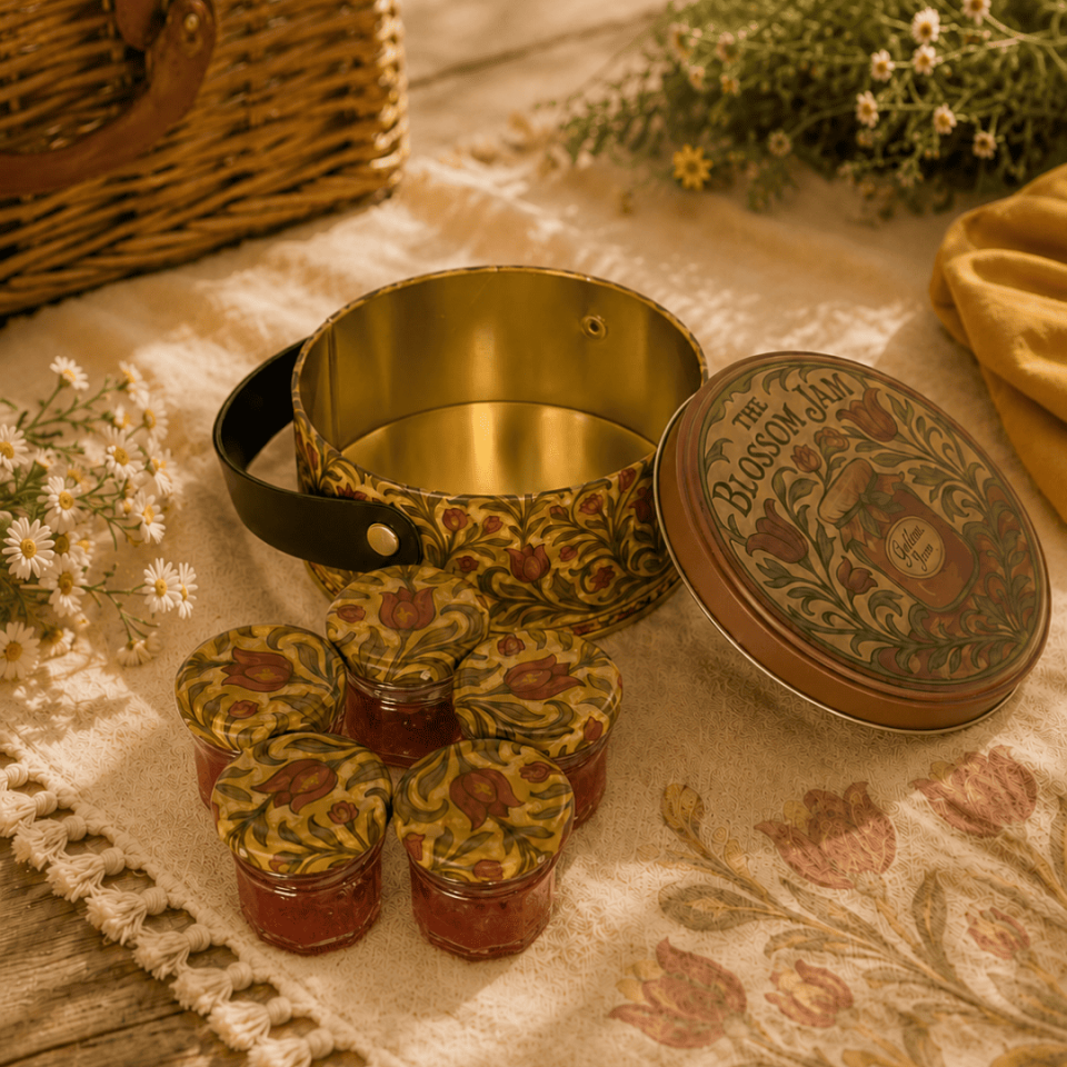 Sarkap Home 1 L Jam Deri Saplı Kutu ve 5'li 30 ml Kavanoz Seti 140X65 mm VintageDesen