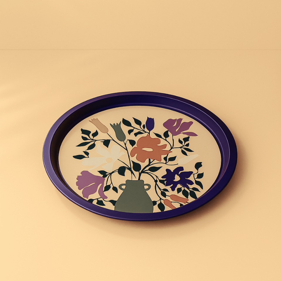 Sarkap Home 34 cm Pastel Desen Metal Tepsi