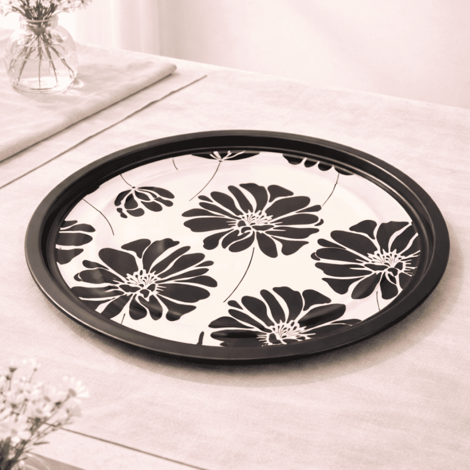 Sarkap Home Pastel Desen Metal Tepsi SiyahÇiçek