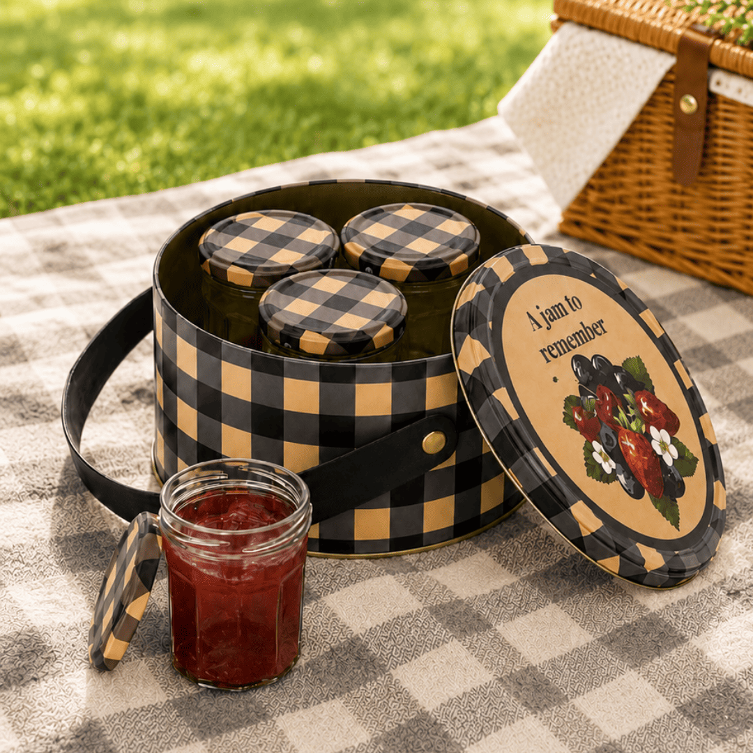 Sarkap Home 2,8 L Jam Deri Saplı Kutu ve 4'lü 200 ml Kavanoz Seti 190x100 mm Mavi