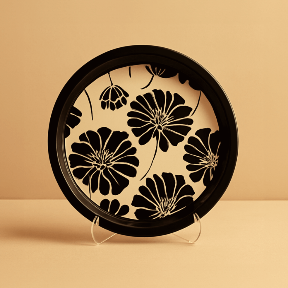 Sarkap Home Pastel Desen Metal Tepsi SiyahÇiçek