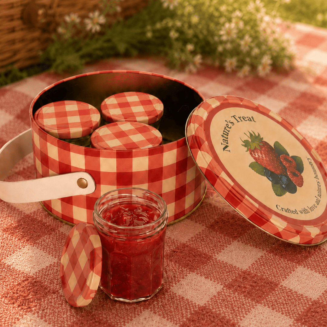 Sarkap Home 2,8 L Jam Deri Saplı Kutu ve 4'lü 200 ml Kavanoz Seti 190x100 mm Kırmızı