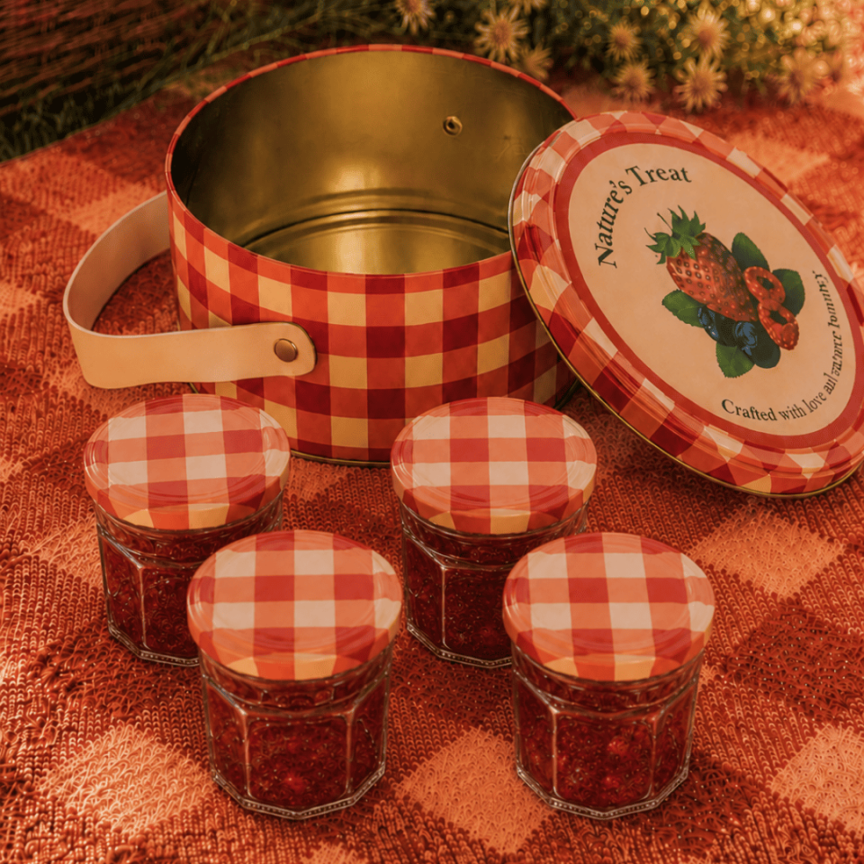 Sarkap Home 2,8 L Jam Deri Saplı Kutu ve 4'lü 200 ml Kavanoz Seti 190x100 mm Kırmızı