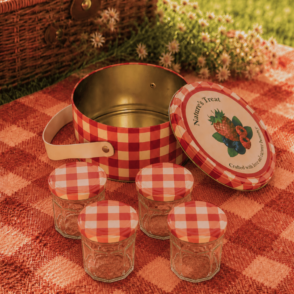 Sarkap Home 2,8 L Jam Deri Saplı Kutu ve 4'lü 200 ml Kavanoz Seti 190x100 mm Kırmızı