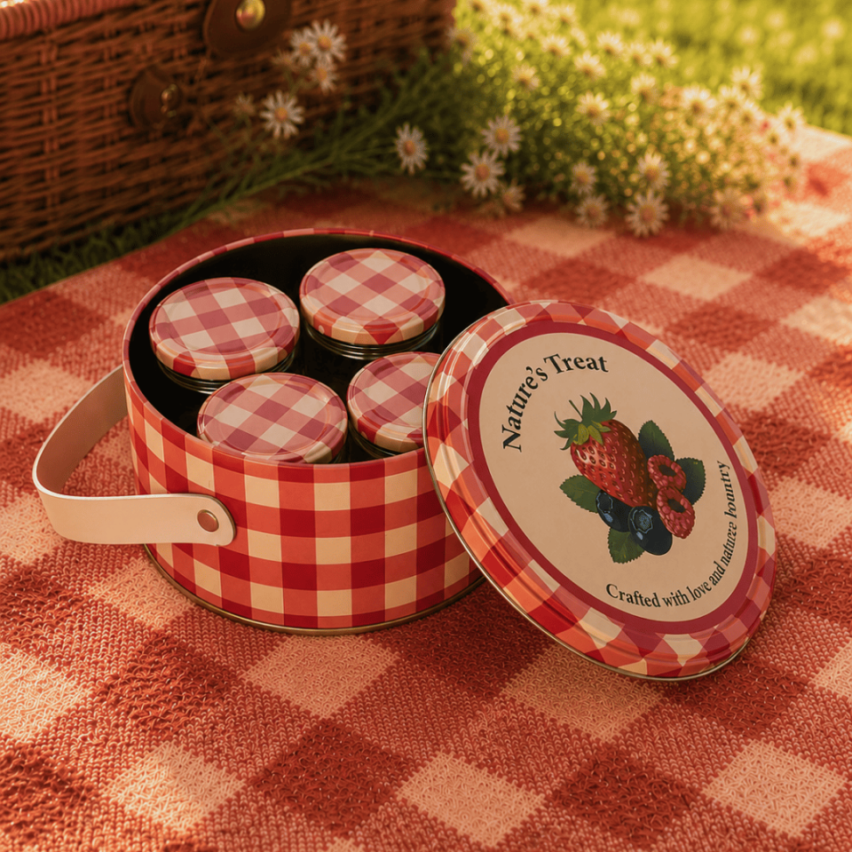 Sarkap Home 2,8 L Jam Deri Saplı Kutu ve 4'lü 200 ml Kavanoz Seti 190x100 mm Kırmızı