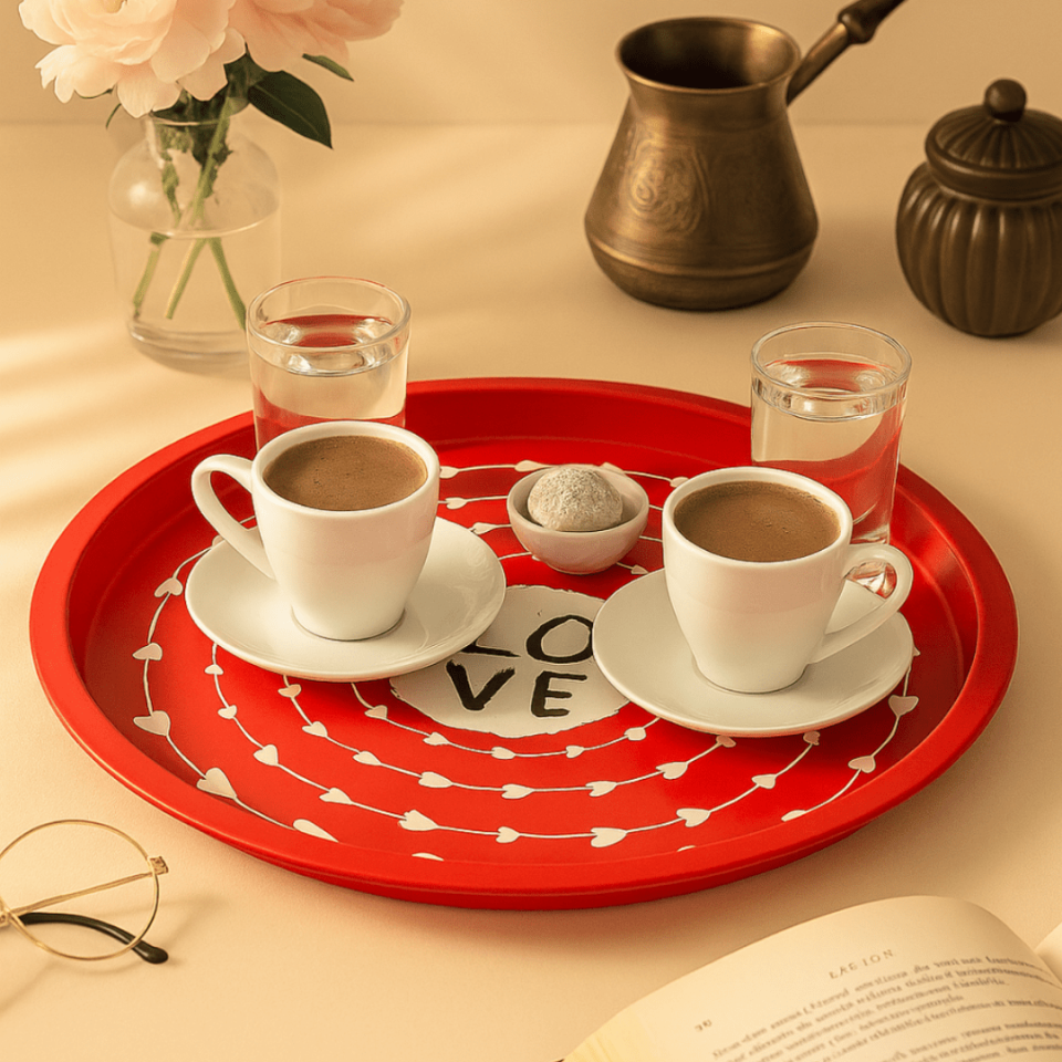 Sarkap Home Pastel Desen Metal Tepsi Love