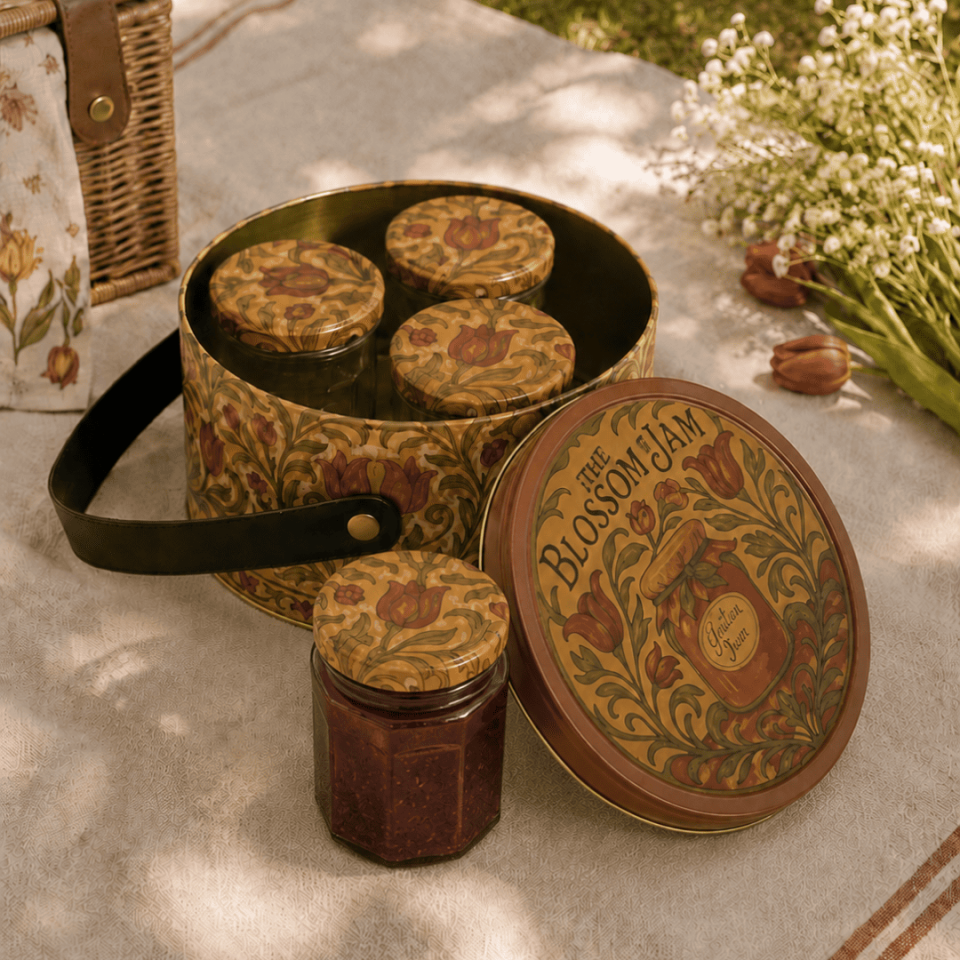 Sarkap Home 2,8 L Jam Deri Saplı Kutu ve 4'lü 200 ml Kavanoz Seti 190x100 mm VintageDesen